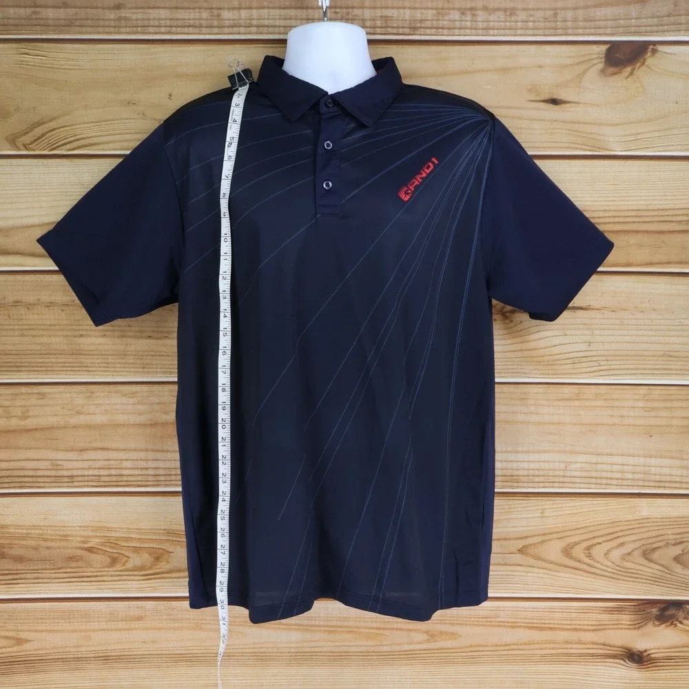 AND1 Activewear Polo Golf Shirt Mens Size L Very Dark Blue Striped Short Sleeves